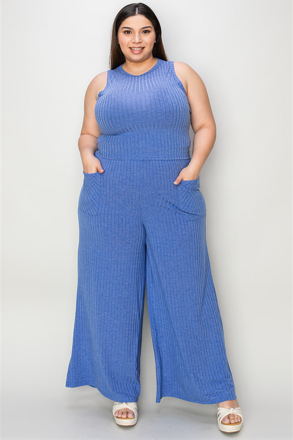 Basic Bae Full Size Ribbed Tank and Wide Leg Pants Set - Luminous Bear Shop