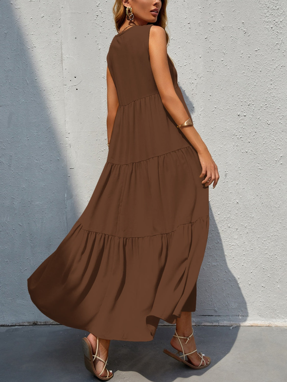 Tiered V-Neck Sleeve Dress - Luminous Bear Shop