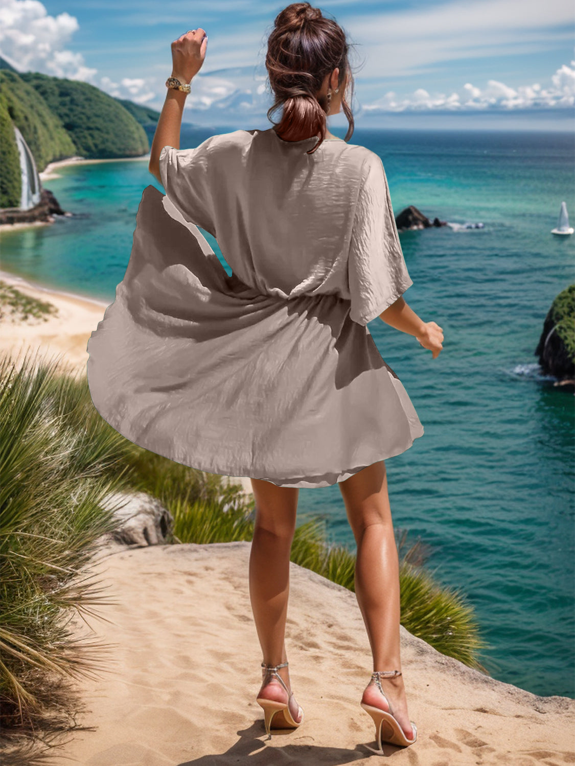 Surplice Half Sleeve Mini Dress - Luminous Bear Shop