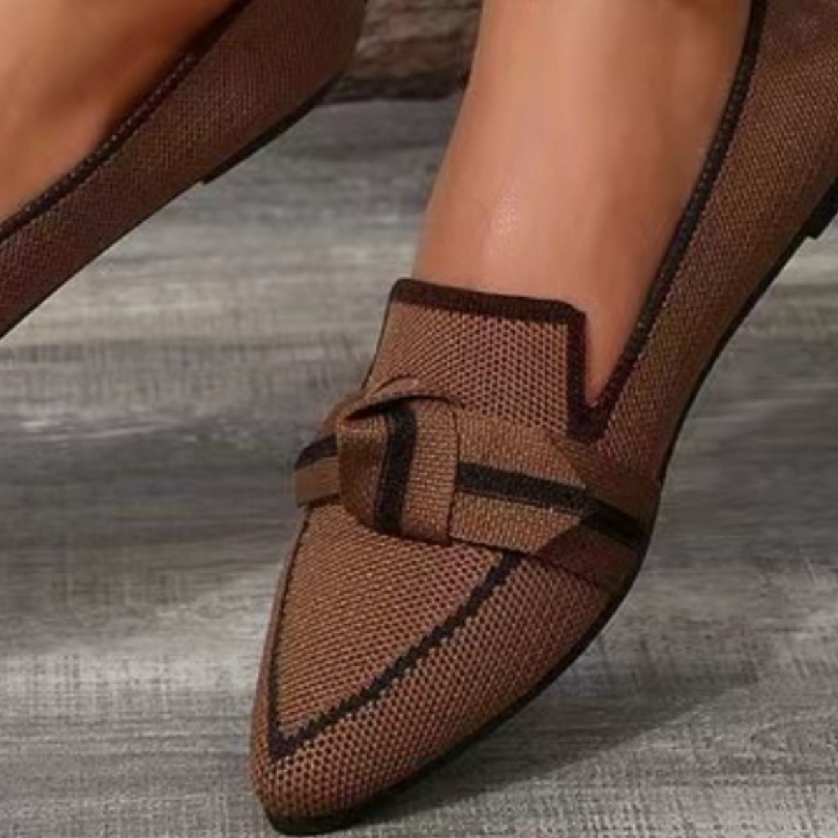 Bow Contrast Trim Point Toe Loafers - Luminous Bear Shop