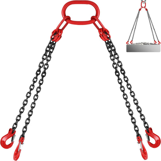VEVOR 5Ft Chain Sling 5/16 Inch X 5 Ft Engine Lift Chain G80 Alloy Steel Engine Chain Hoist Lifts 3 Ton with 4 Leg Grab Hooks - Luminous Bear Shop