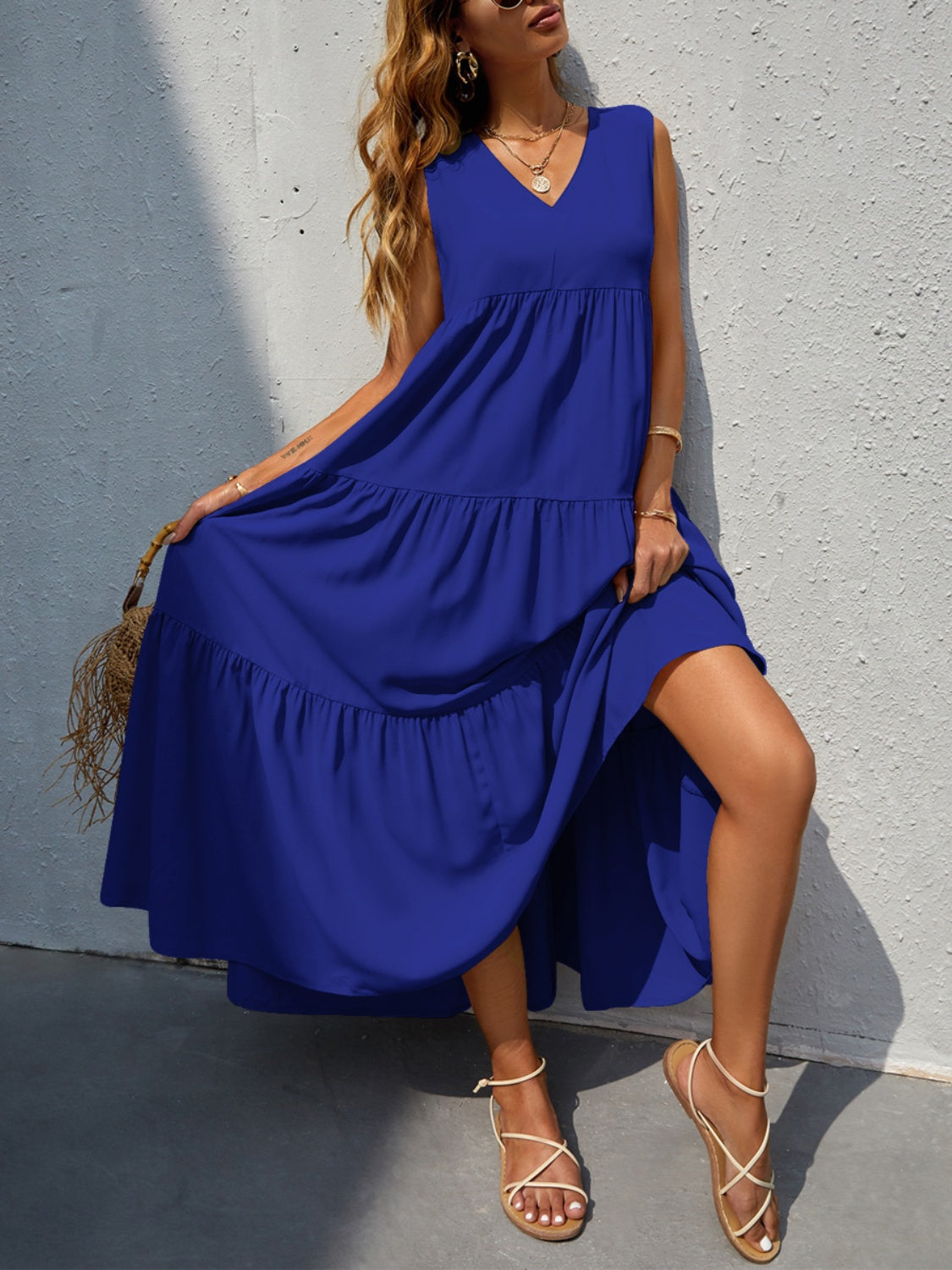 Tiered V-Neck Sleeve Dress - Luminous Bear Shop