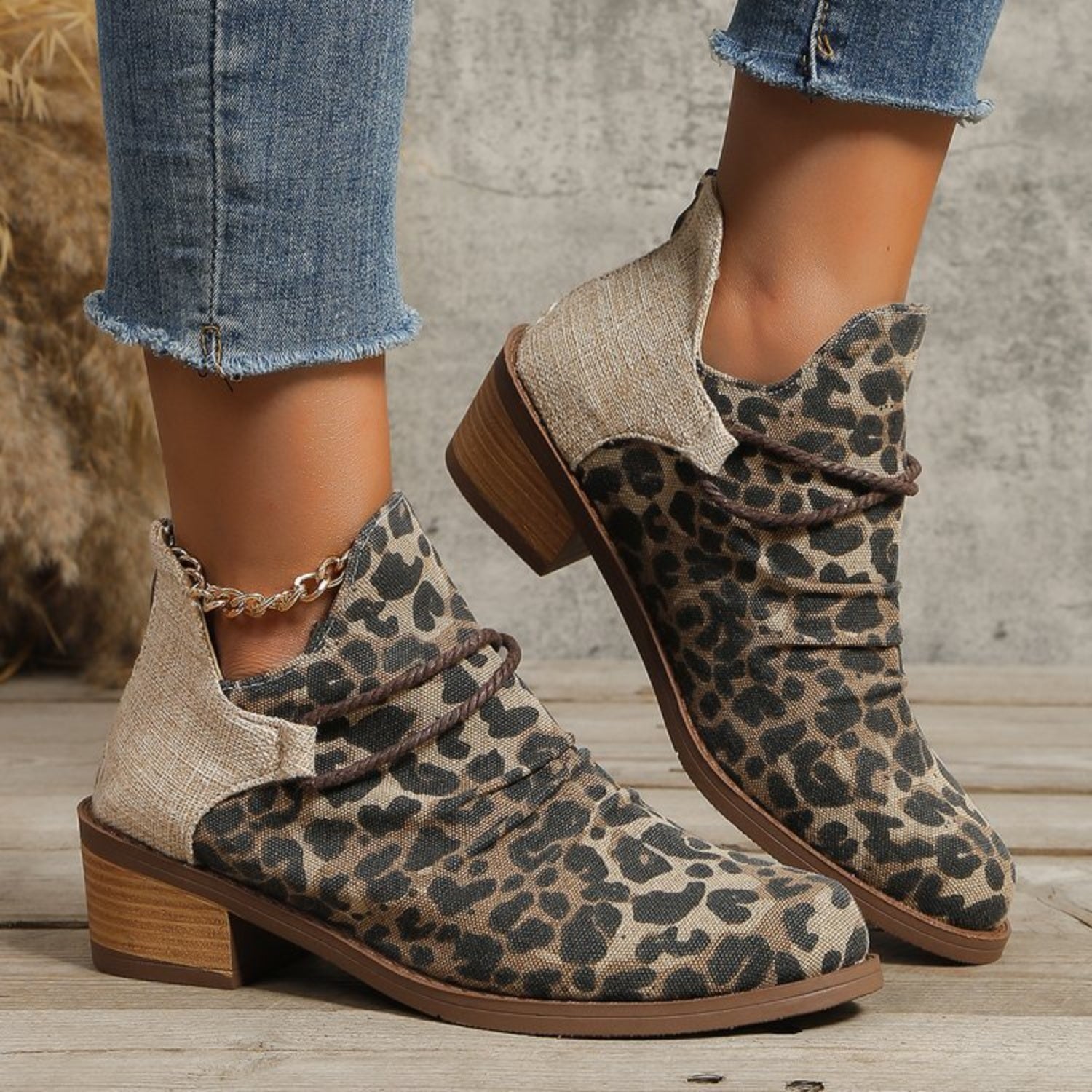 Contrast Canvas Low Heel Boots - Luminous Bear Shop