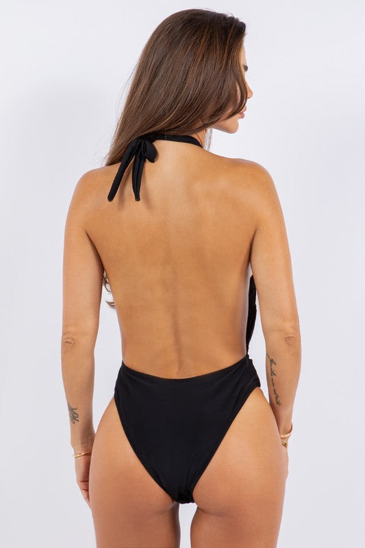 ONE PIECE BATHING SUIT DEEP OPEN WITH BELT ON WAIS - Luminous Bear Shop