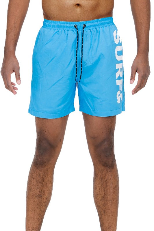 Solid Lined Beach Swim Text Swim Shorts - Luminous Bear Shop