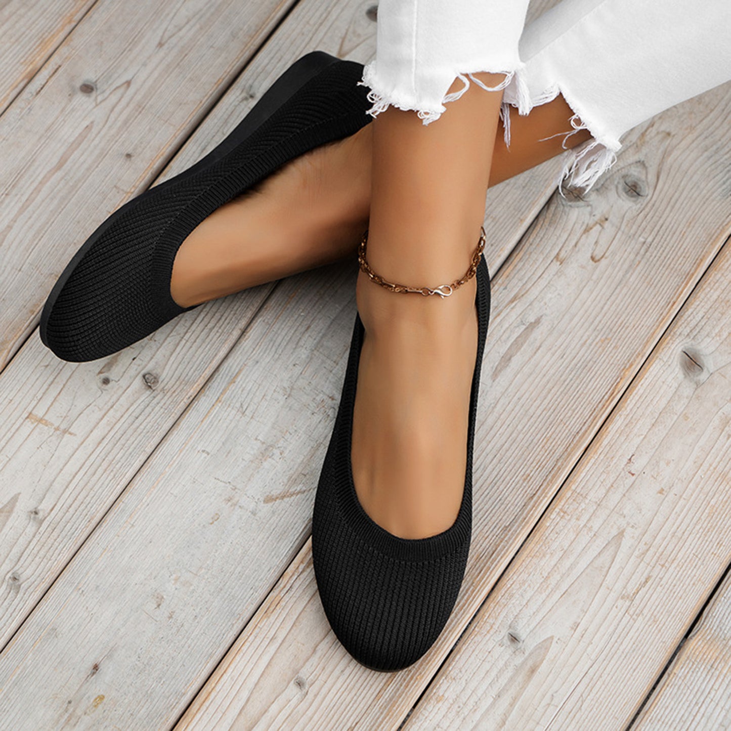 Round Toe Knit Ballet Flats - Luminous Bear Shop