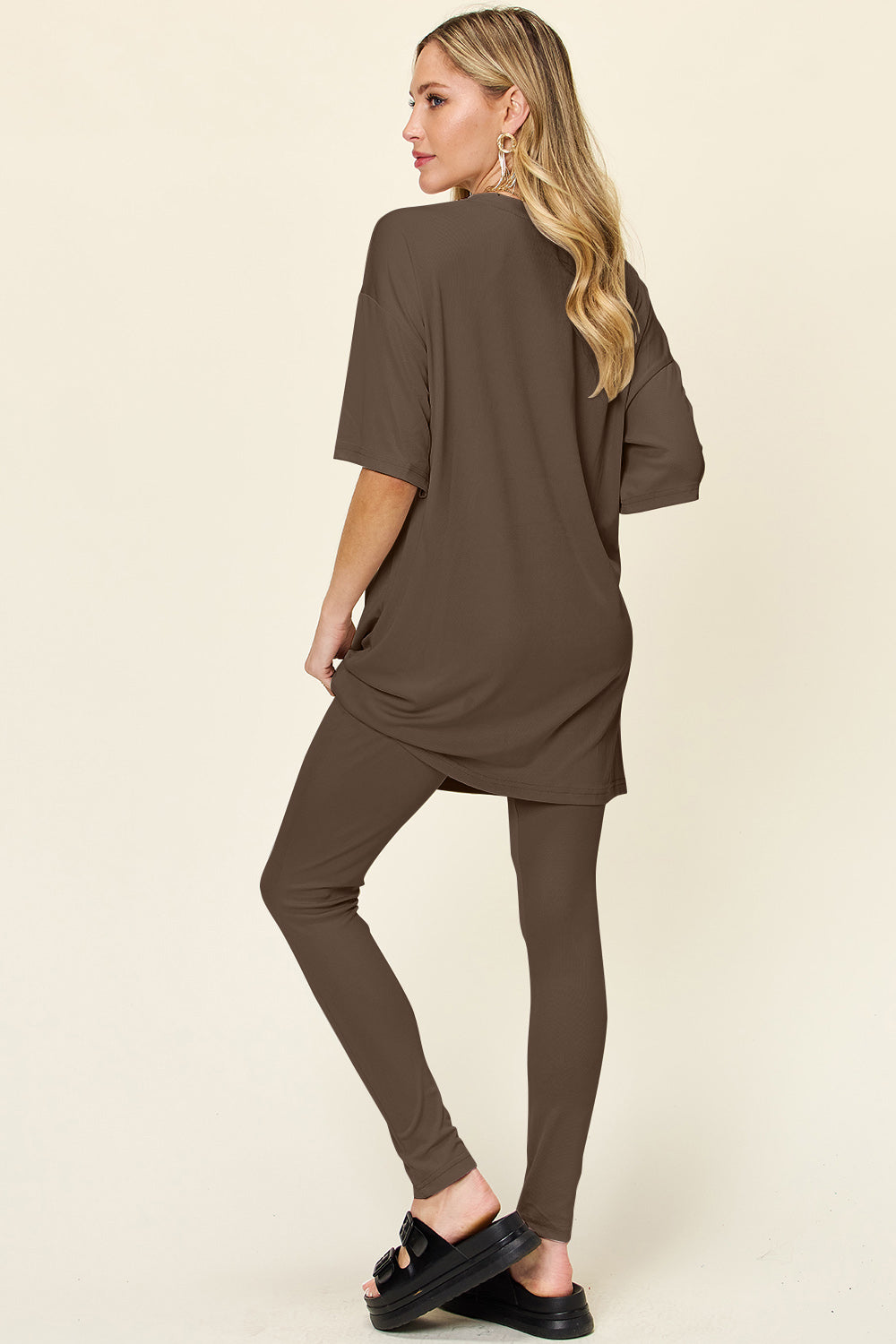 Double Take Full Size Round Neck Dropped Shoulder T-Shirt and Leggings Set - Luminous Bear Shop