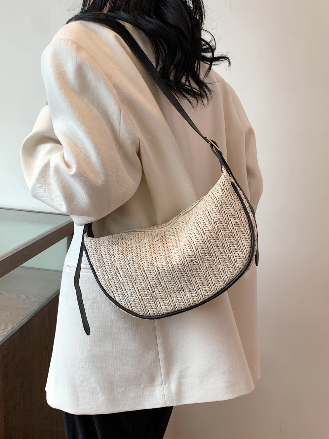 Straw Weave Adjustable Strap Shoulder Bag - Luminous Bear Shop