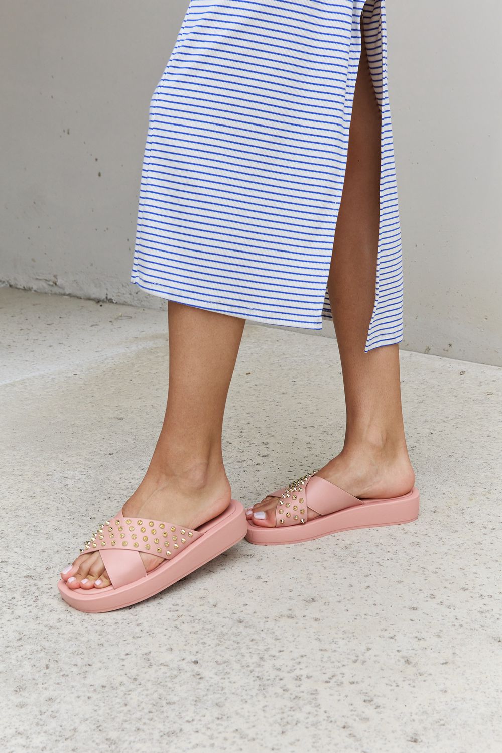 Forever Link Studded Cross Strap Sandals in Blush - Luminous Bear Shop