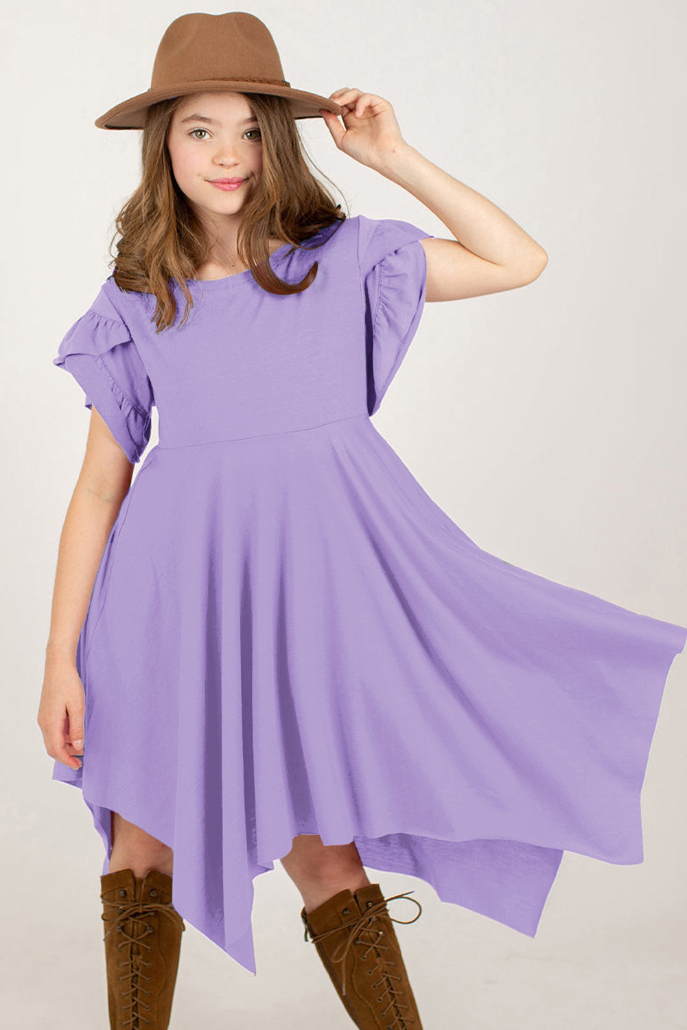 Round Neck Petal Sleeve Dress - Luminous Bear Shop