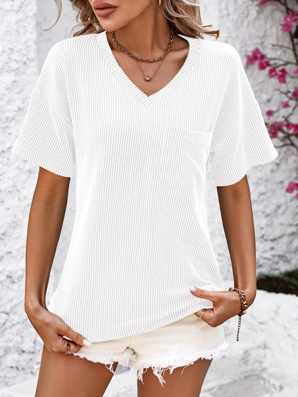 V-Neck Dropped Shoulder T-Shirt - Luminous Bear Shop