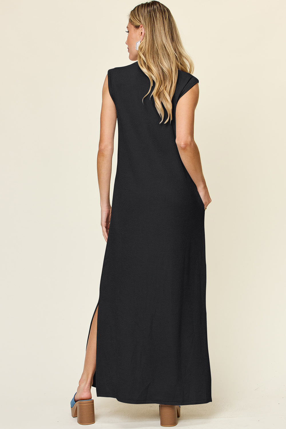 Double Take Full Size Texture Mock Neck Sleeveless Maxi Dress - Luminous Bear Shop