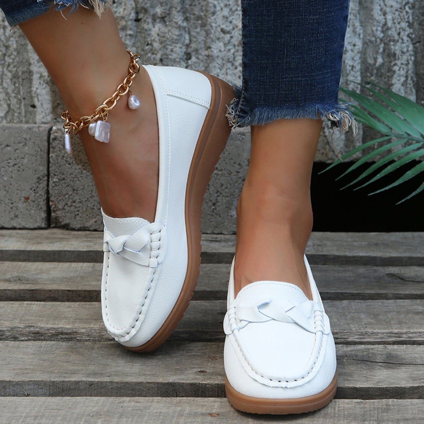 Weave Wedge Heeled Loafers - Luminous Bear Shop
