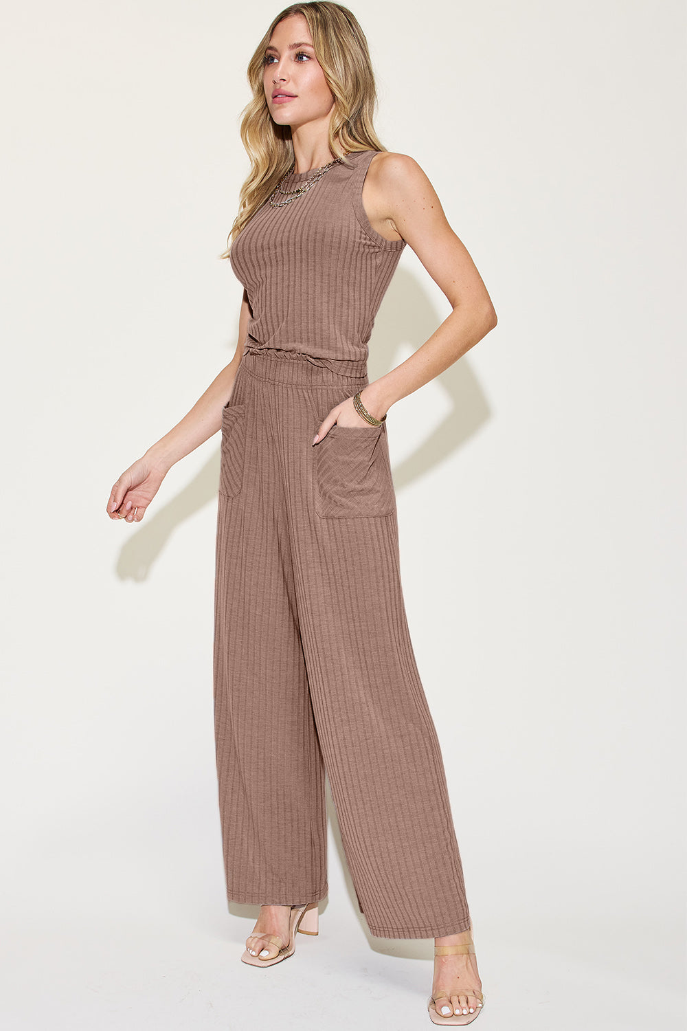 Basic Bae Full Size Ribbed Tank and Wide Leg Pants Set - Luminous Bear Shop