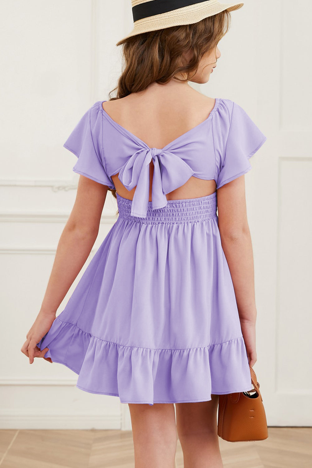 Ruffle Hem Tie-Back Flutter Sleeve Dress - Luminous Bear Shop