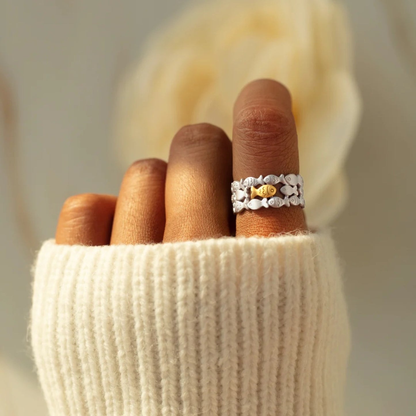 925 Sterling Silver Fish Open Ring - Luminous Bear Shop