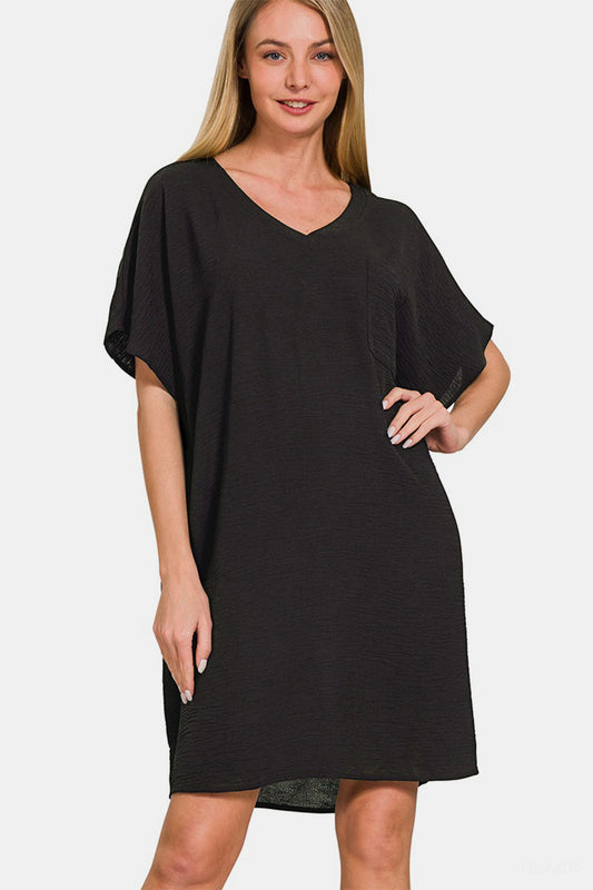 Zenana V-Neck Tee Dress with Pockets - Luminous Bear Shop