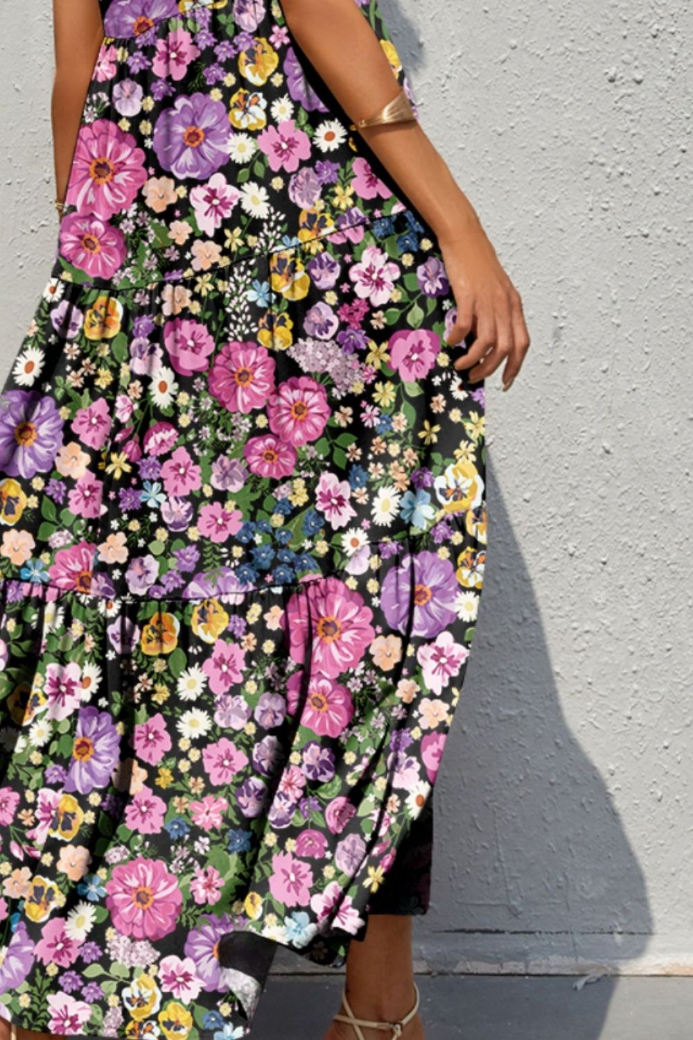 Tiered Printed V-Neck Sleeveless Dress - Luminous Bear Shop
