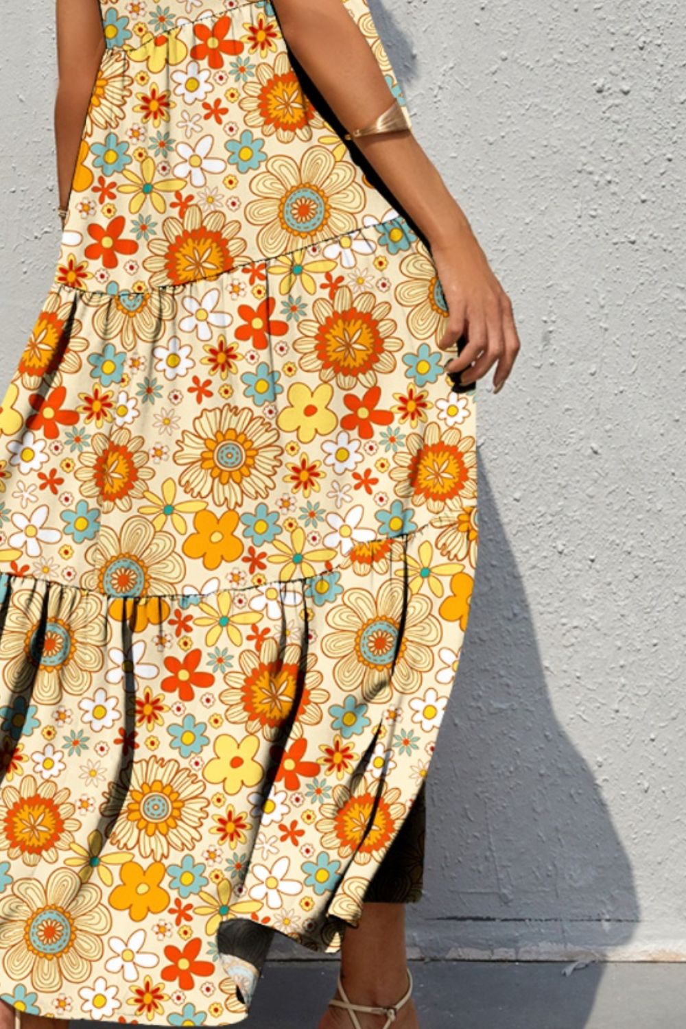 Tiered Printed V-Neck Sleeveless Dress - Luminous Bear Shop