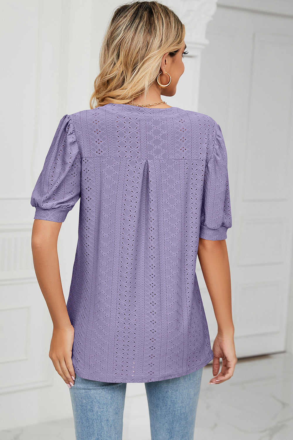 Eyelet Notched Short Sleeve T-Shirt - Luminous Bear Shop