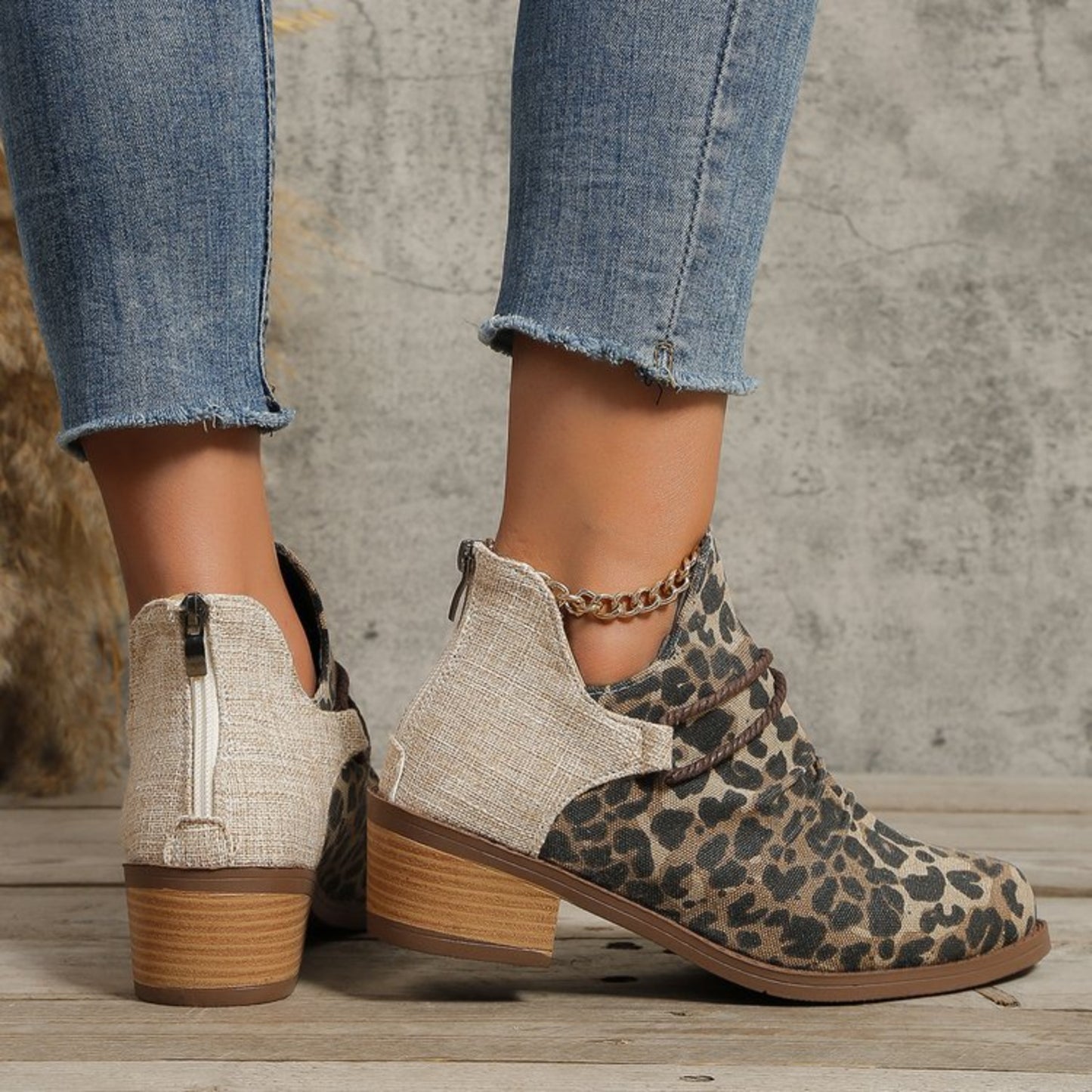 Contrast Canvas Low Heel Boots - Luminous Bear Shop