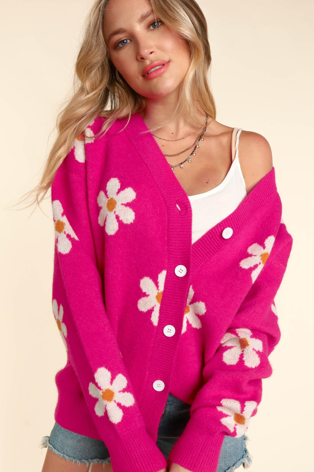 Haptics Full Size Daisy Floral Button Down Long Sleeve Cardigan - Luminous Bear Shop