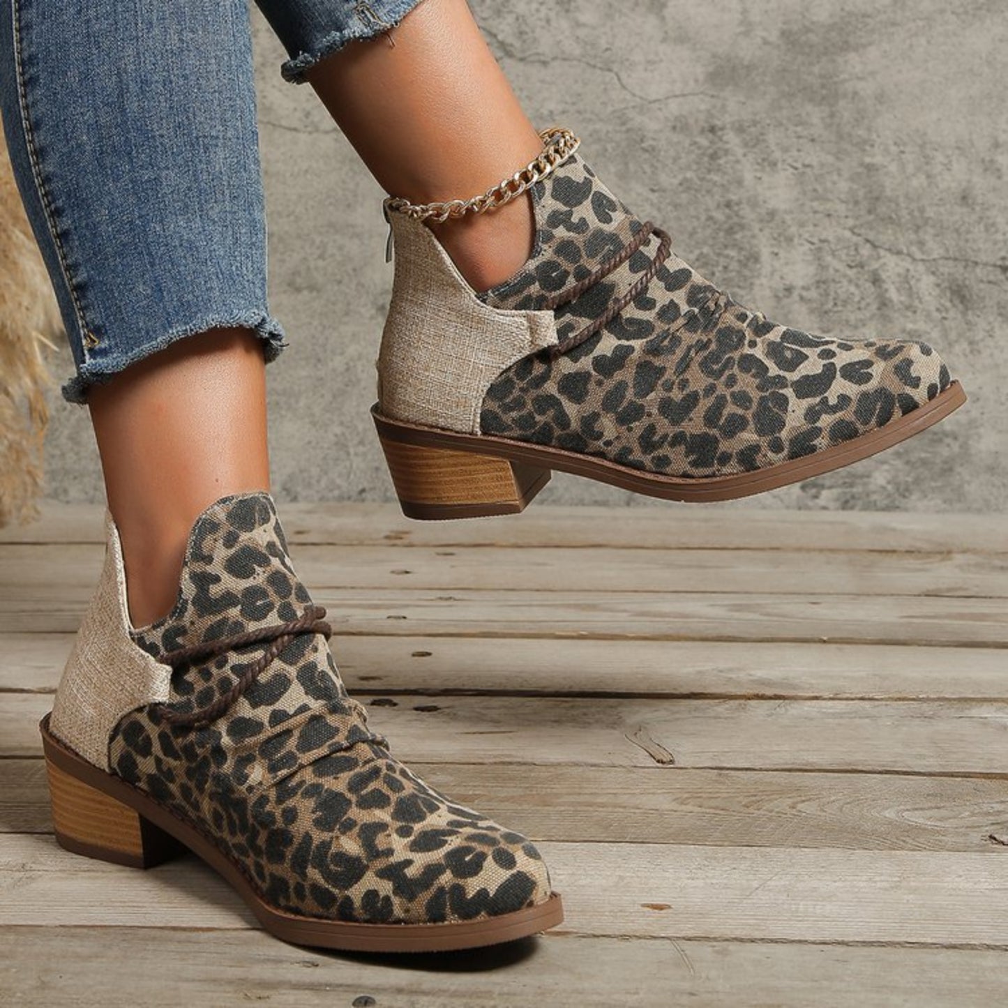 Contrast Canvas Low Heel Boots - Luminous Bear Shop