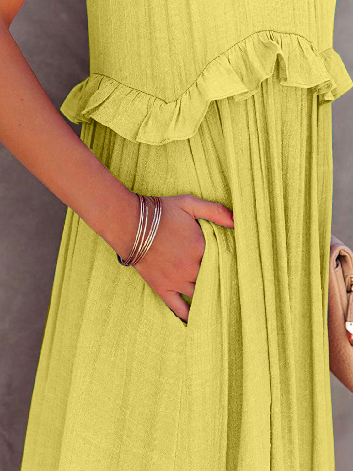 Ruffled Sleeveless Tiered Maxi Dress with Pockets - Luminous Bear Shop