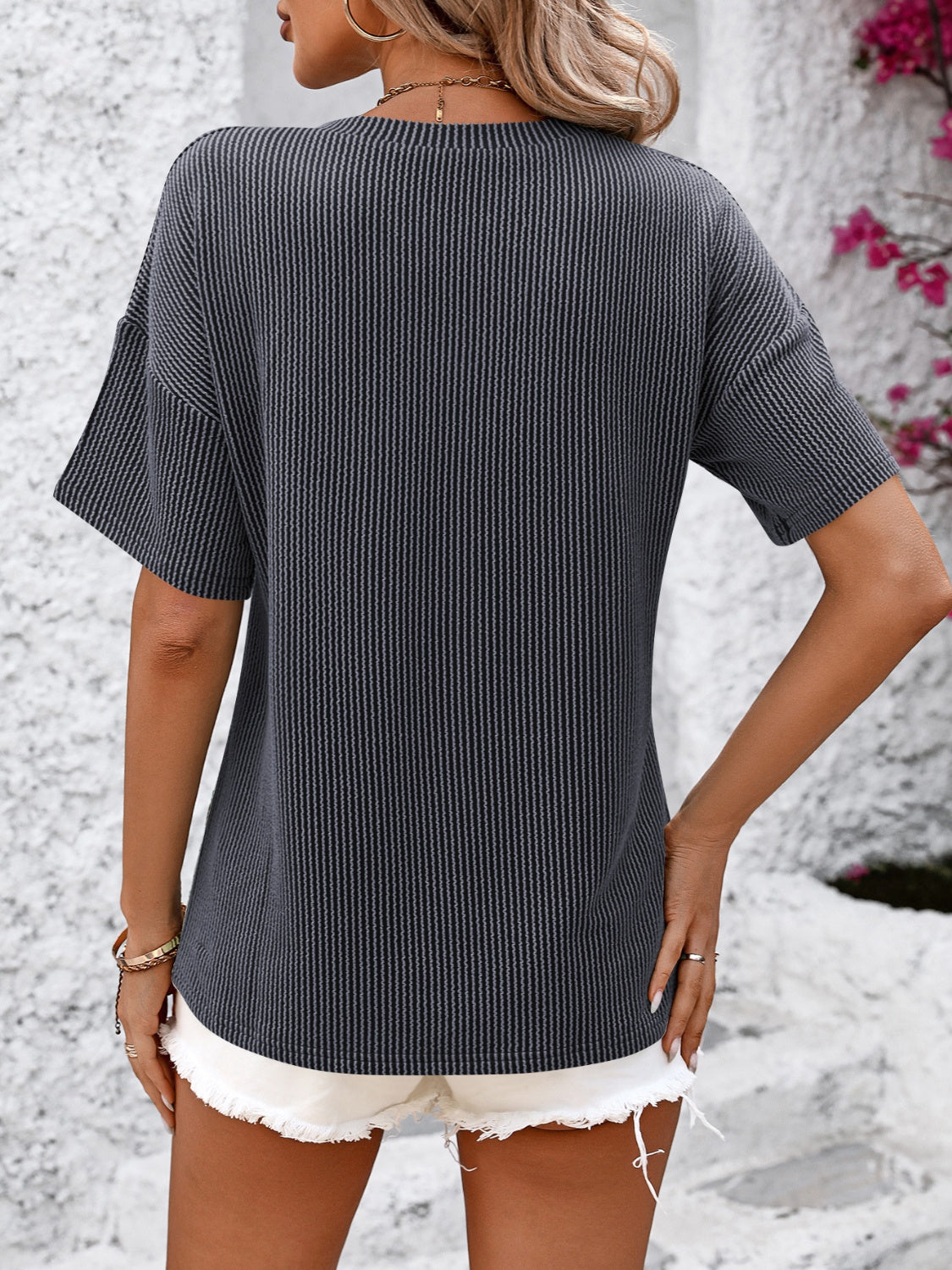 V-Neck Dropped Shoulder T-Shirt - Luminous Bear Shop