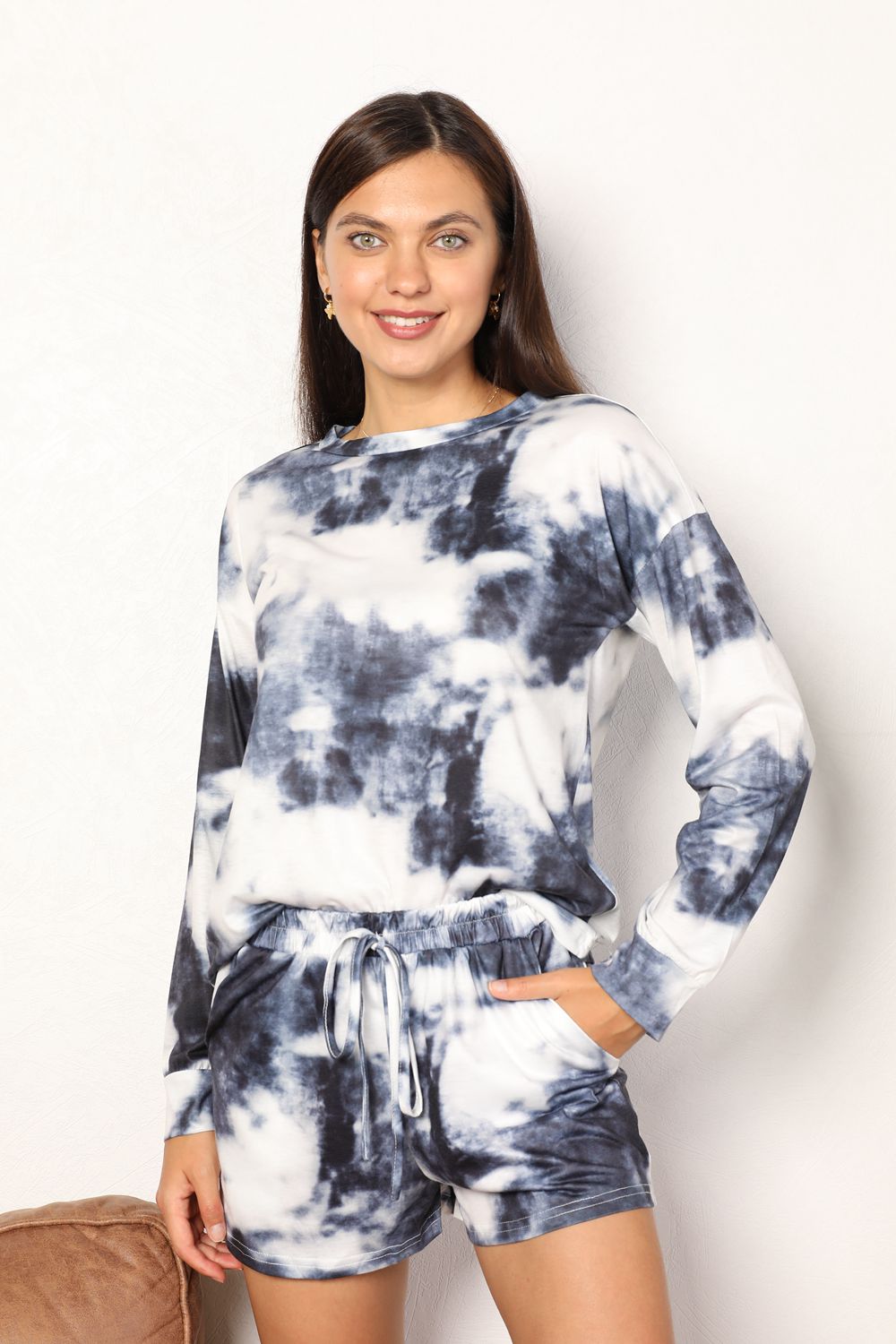 Tie-Dye Round Neck Top and Shorts Lounge Set - Luminous Bear Shop