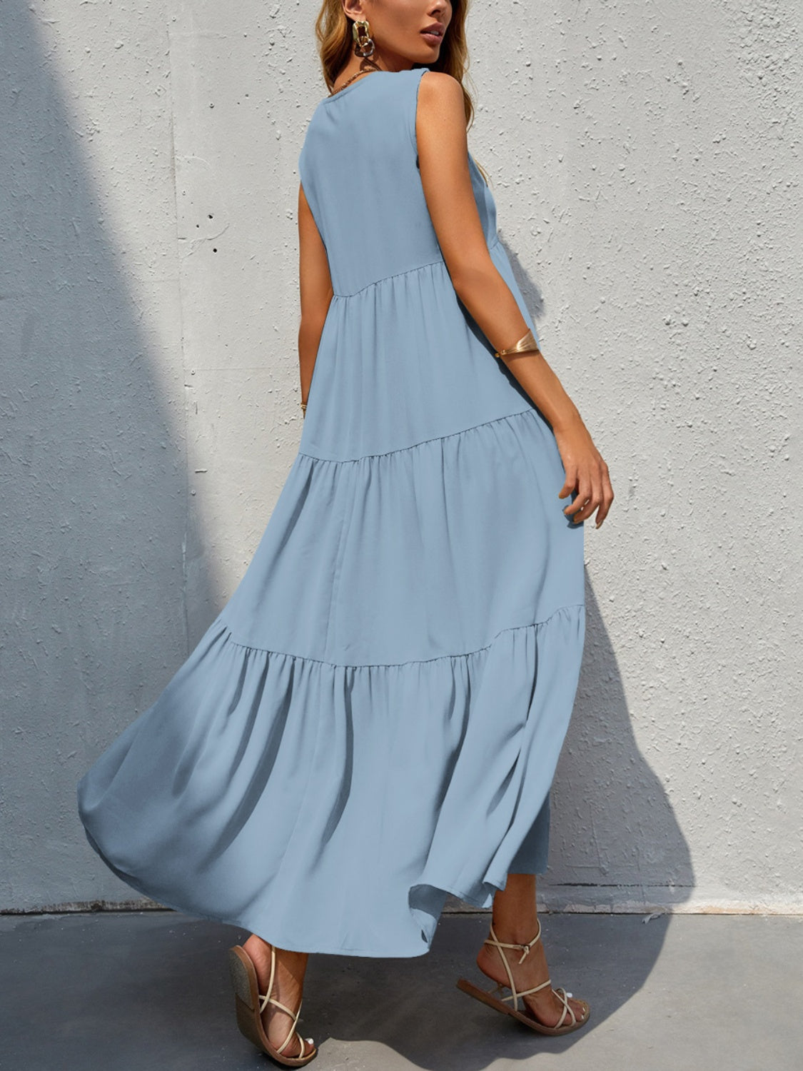 Tiered V-Neck Sleeve Dress - Luminous Bear Shop