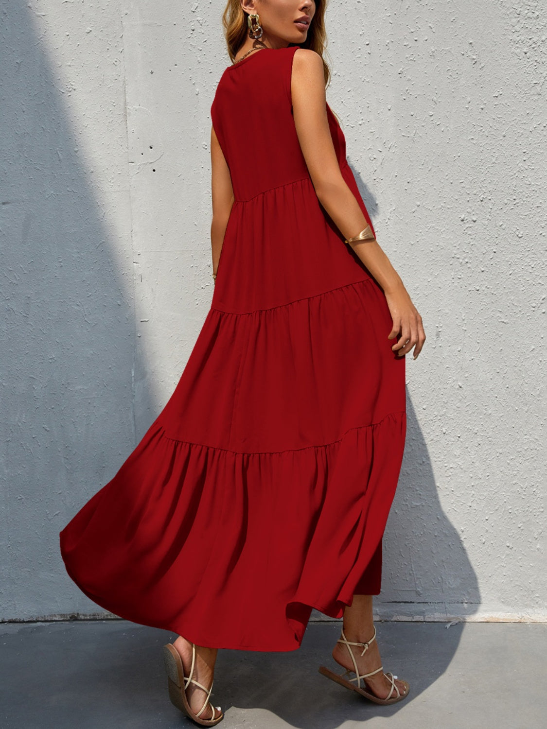 Tiered V-Neck Sleeve Dress - Luminous Bear Shop