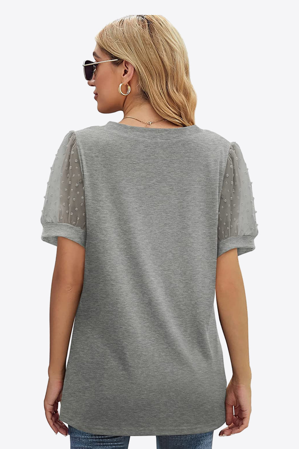 Swiss Dot Puff Sleeve V-Neck Tee - Luminous Bear Shop