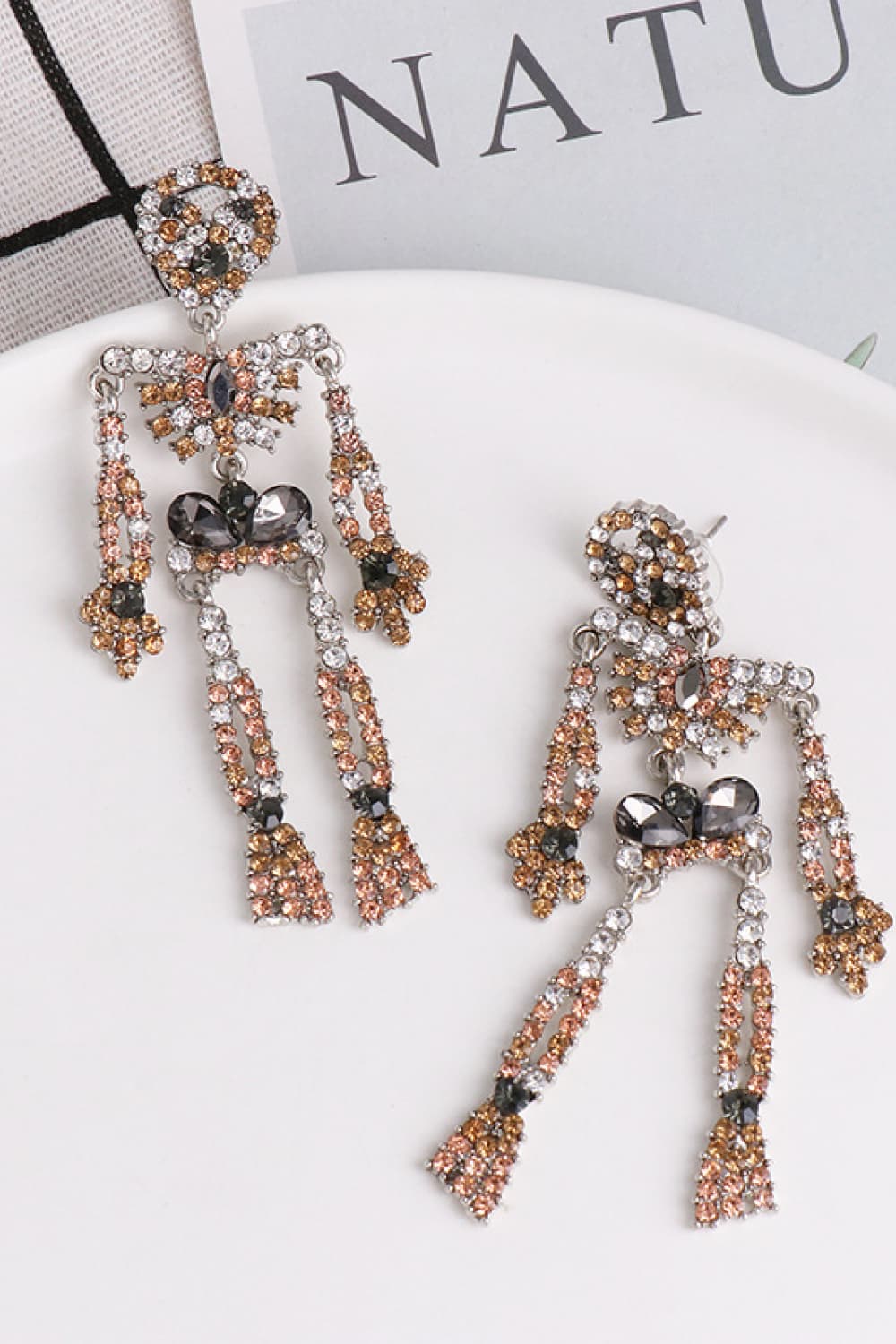 Skeleton Shape Glass Stone Dangle Earrings - Luminous Bear Shop