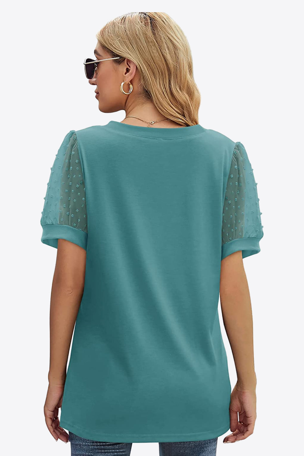 Swiss Dot Puff Sleeve V-Neck Tee - Luminous Bear Shop