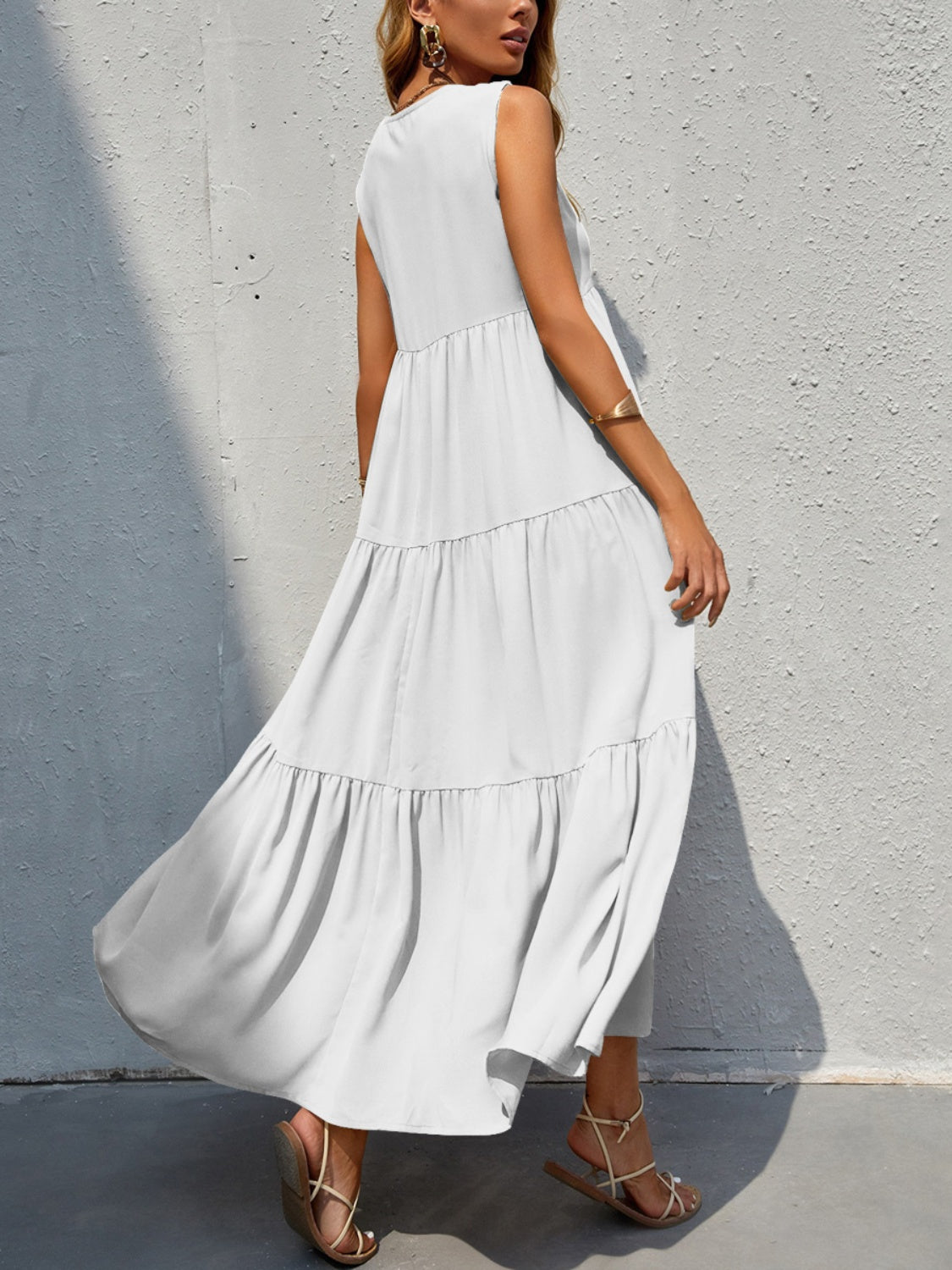 Tiered V-Neck Sleeve Dress - Luminous Bear Shop