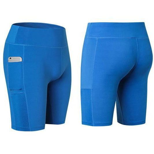 Size: Medium,Color: Blue - All Seasons Yoga Shorts Stretchable With Phone Pocket