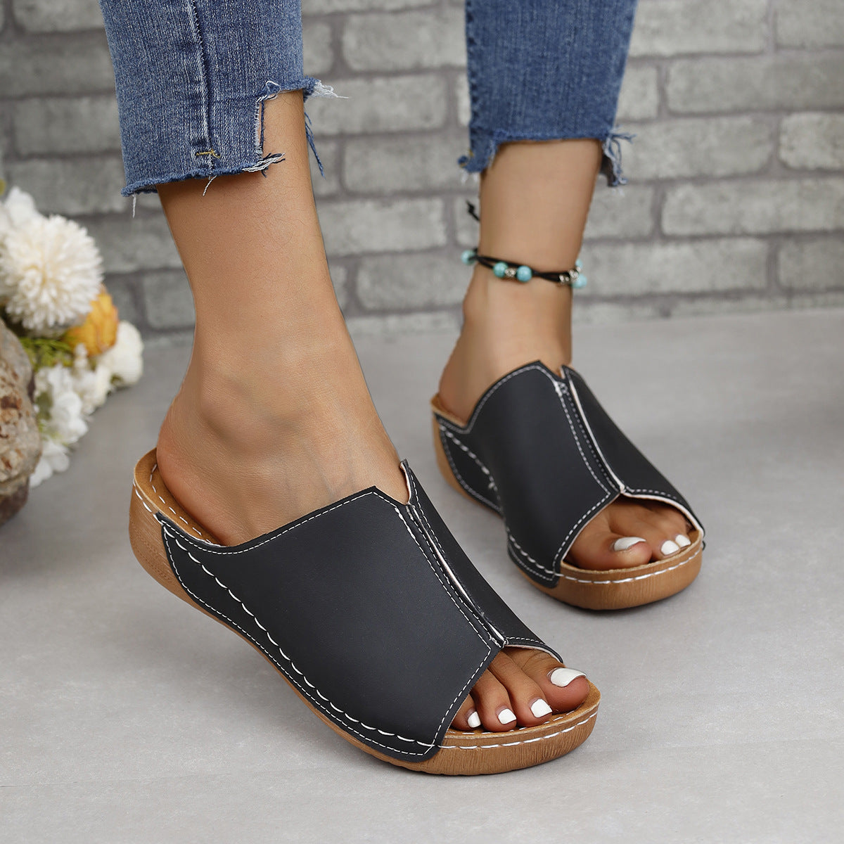 PU Leather Open Toe Sandals - Luminous Bear Shop