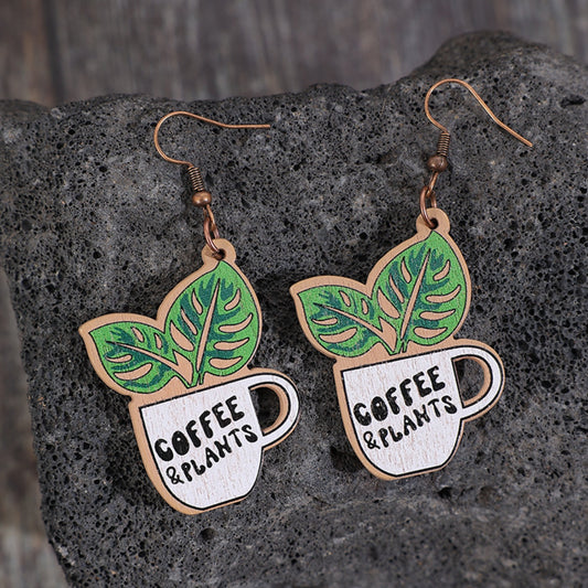 Wooden Alloy Dangle Earrings - Luminous Bear Shop