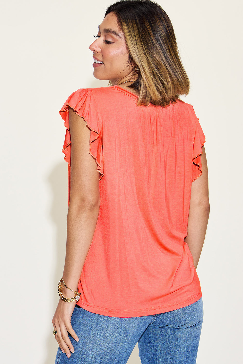 Basic Bae Full Size Bamboo Notched Ruffled Short Sleeve T-Shirt - Luminous Bear Shop