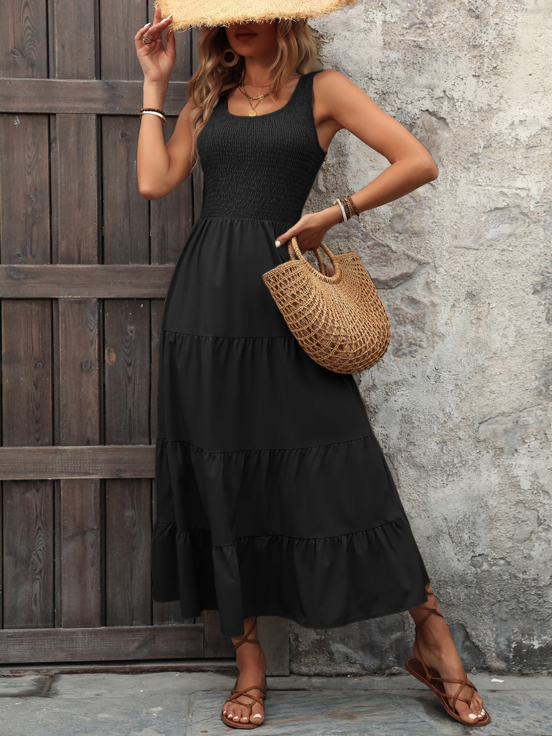 Smocked Scoop Neck Sleeveless Tank Dress - Luminous Bear Shop