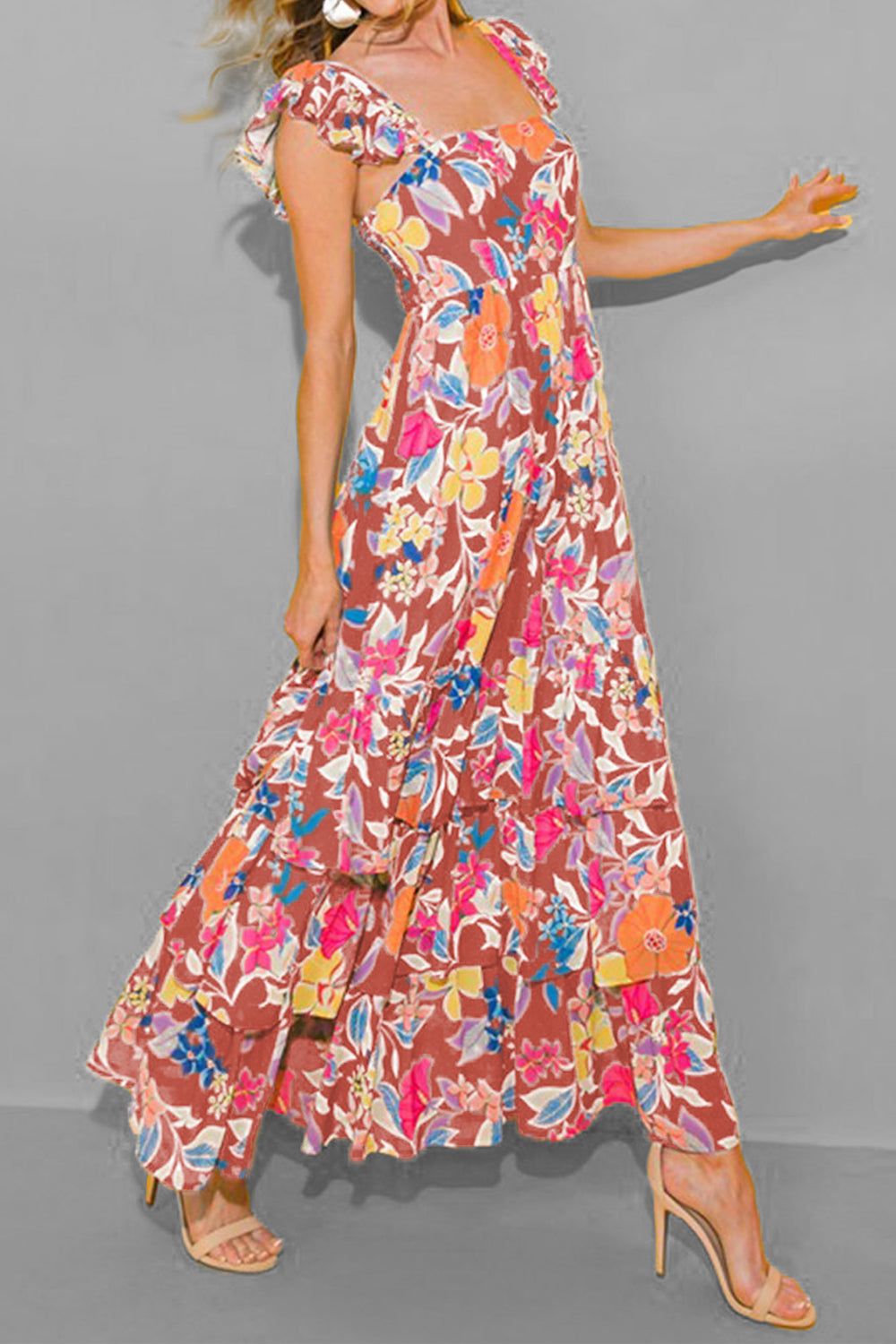 Tiered Ruffled Printed Sleeveless Dress - Luminous Bear Shop