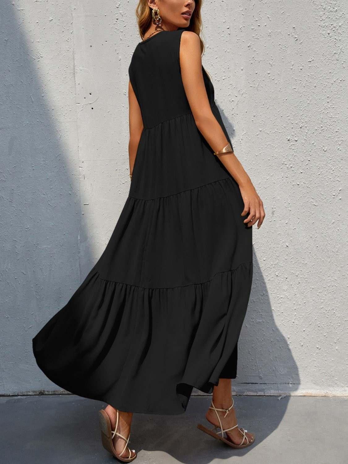 Tiered V-Neck Sleeve Dress - Luminous Bear Shop