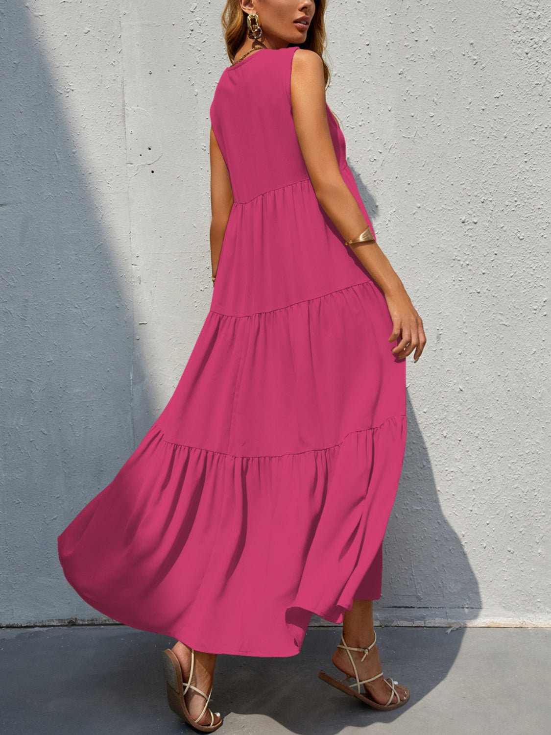 Tiered V-Neck Sleeve Dress - Luminous Bear Shop