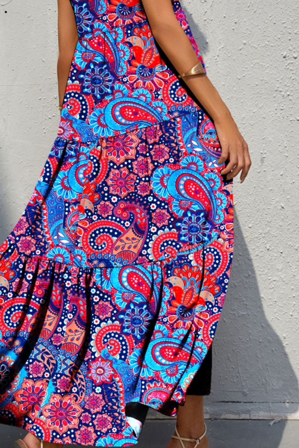 Tiered Printed V-Neck Sleeveless Dress - Luminous Bear Shop
