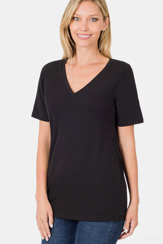 Zenana V-Neck Short Sleeve T-Shirt - Luminous Bear Shop