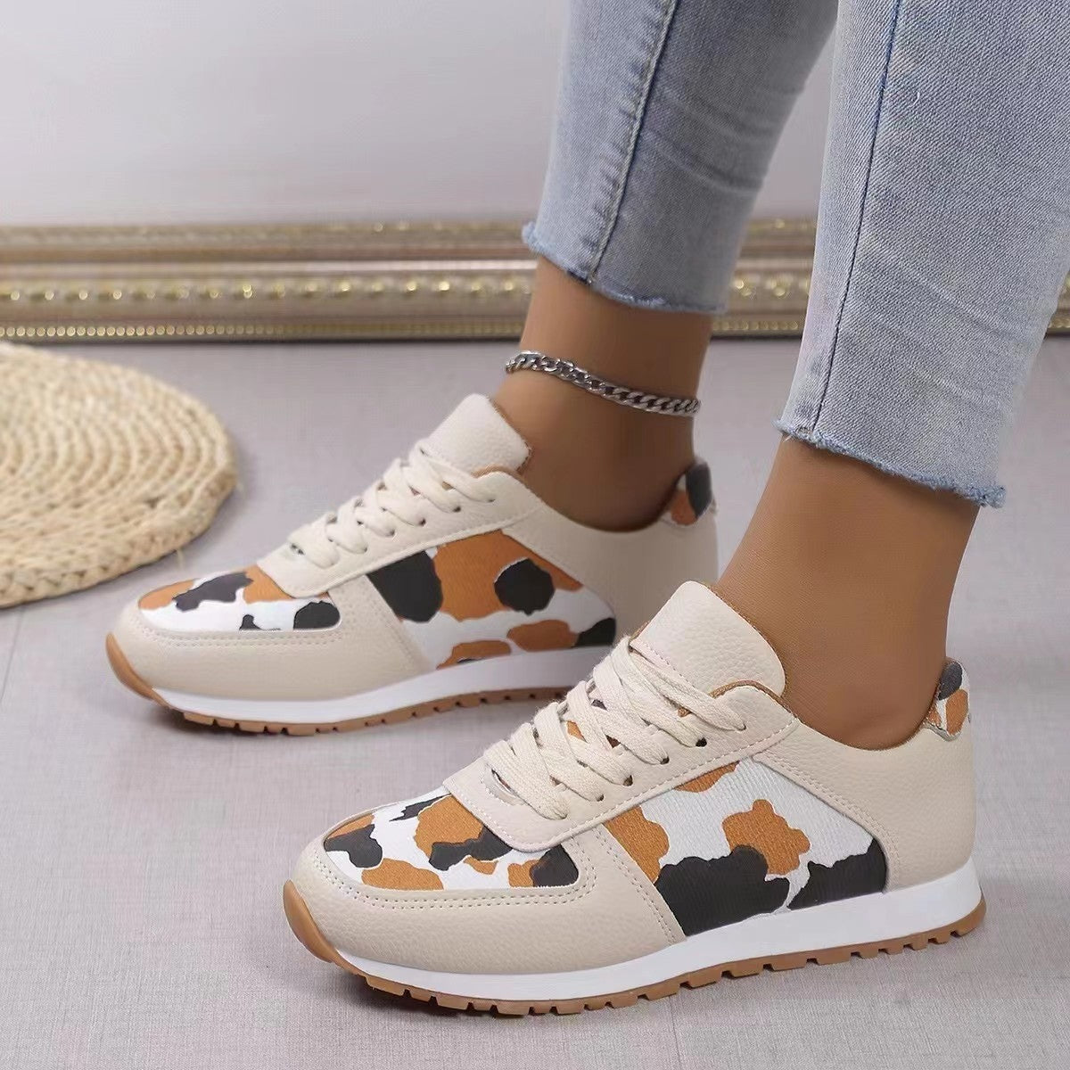 Tied Printed PU Leather Athletic - Luminous Bear Shop