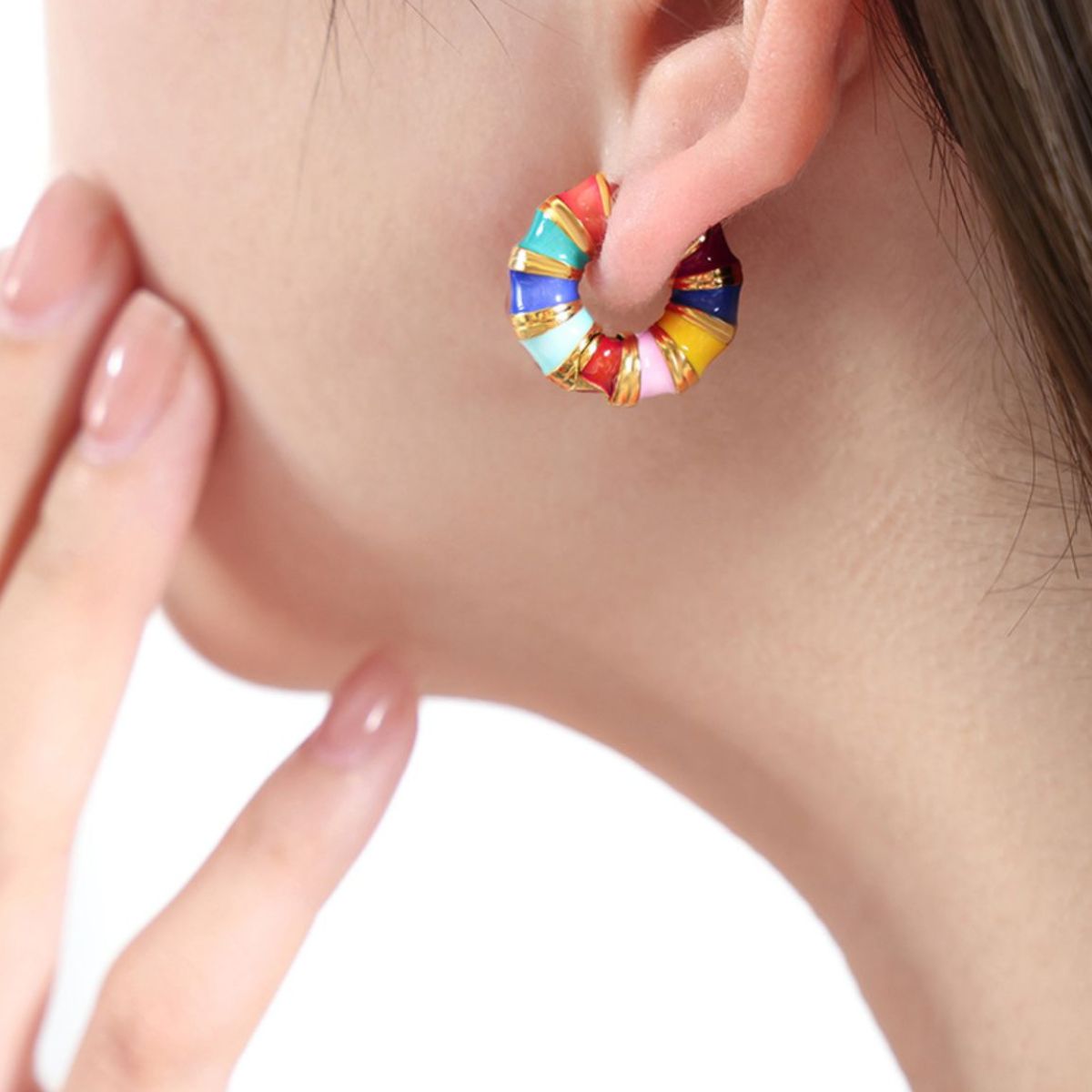 Titanium Steel Enamel Hoop Earrings - Luminous Bear Shop