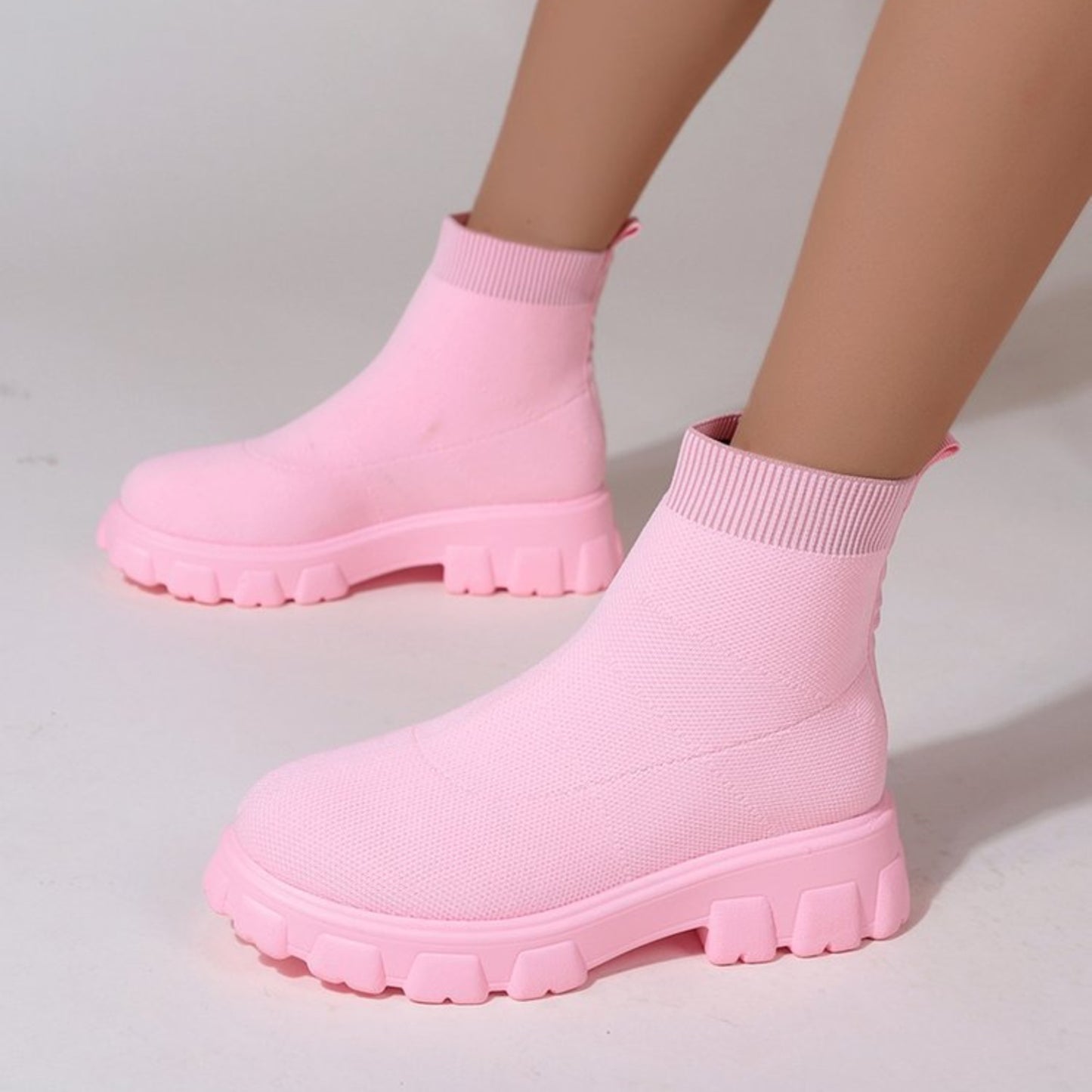 Mesh Round Toe Platform Boots - Luminous Bear Shop
