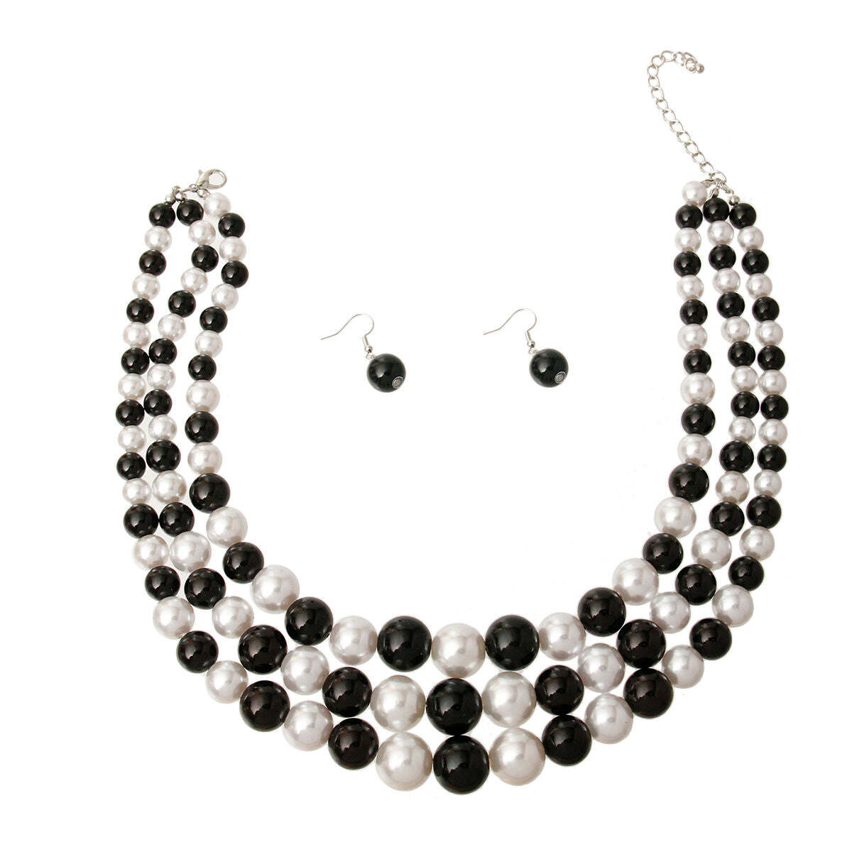 Black and White Multi Strand Pearl Necklace Set - Luminous Bear Shop